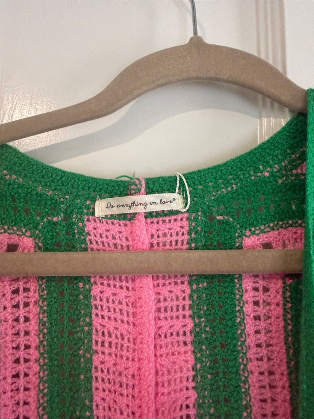 Pink and Green Crocheted Kimono - Picture 2 of 4